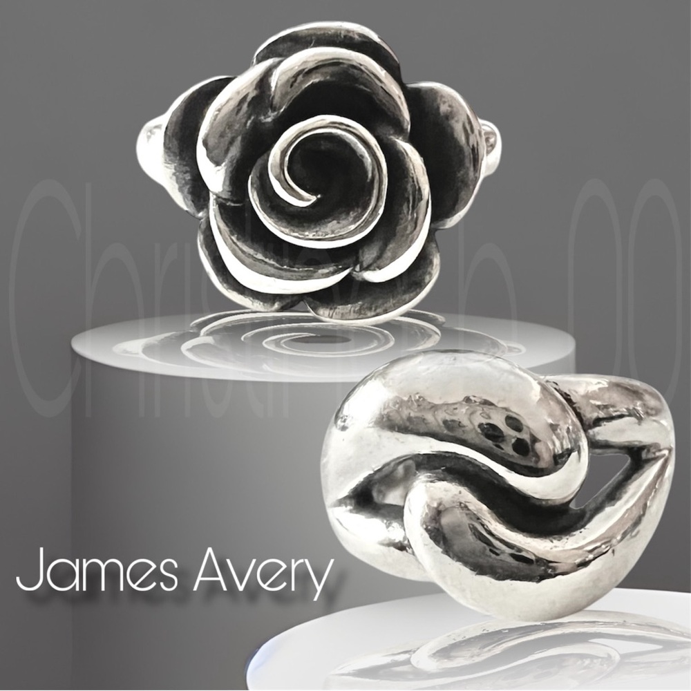 James Avery RETIRED rings Cadena Knot & Blossom Rose SAME SIZE